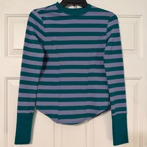 Maeve Teal and Purple Striped Long Sleeve Top